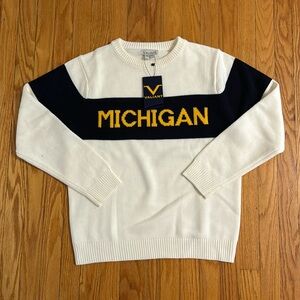 NWT Valiant University of Michigan White Sweater w/ Navy Band